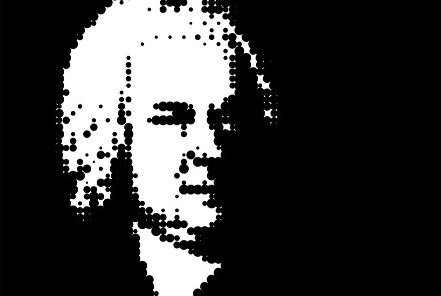 A black and white relief portrait of J.S. Bach.