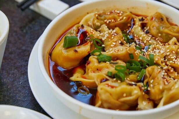 A plate of chilli oil dumplings