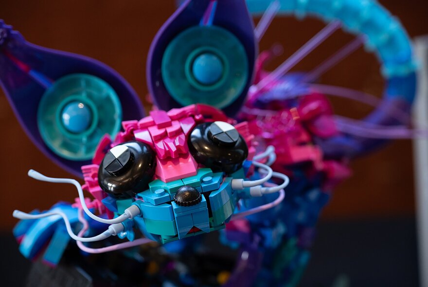 Detail of an insect Lego sculpture.