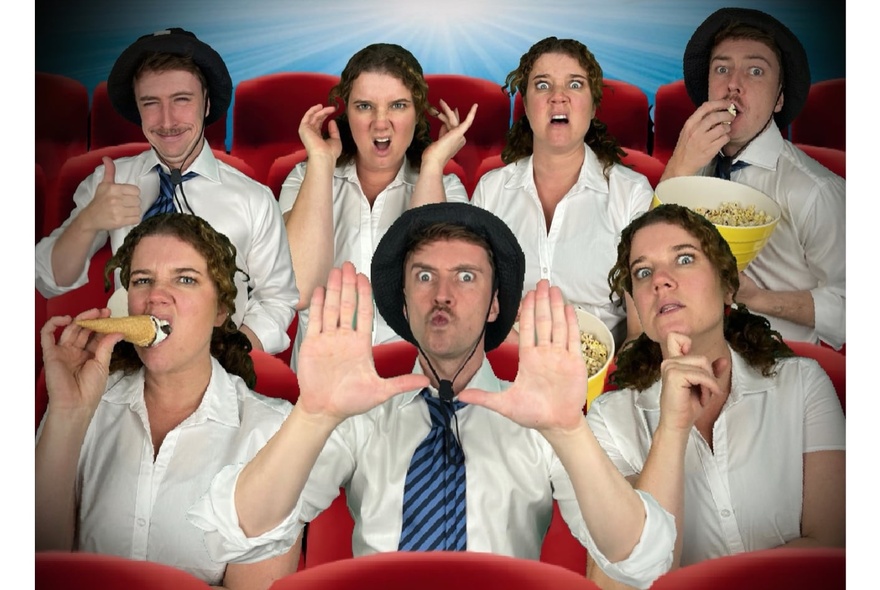 People seated in cinema seats with ice cream and popcorn, reacting to movies.