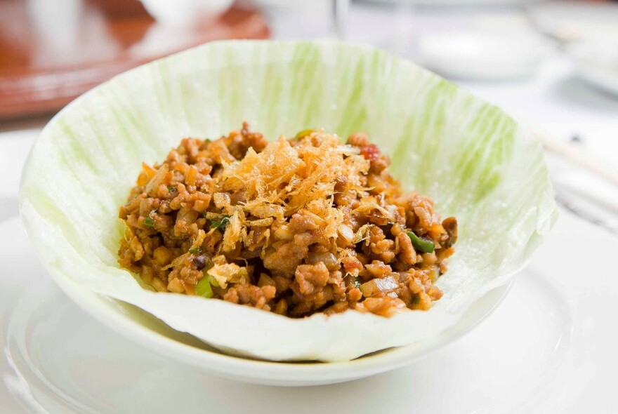 San choi bau - minced meat in a lettuce cup.