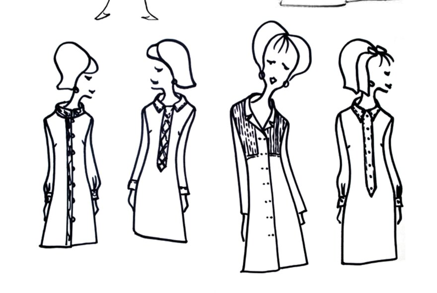 Fashion sketches showing dress designs. 