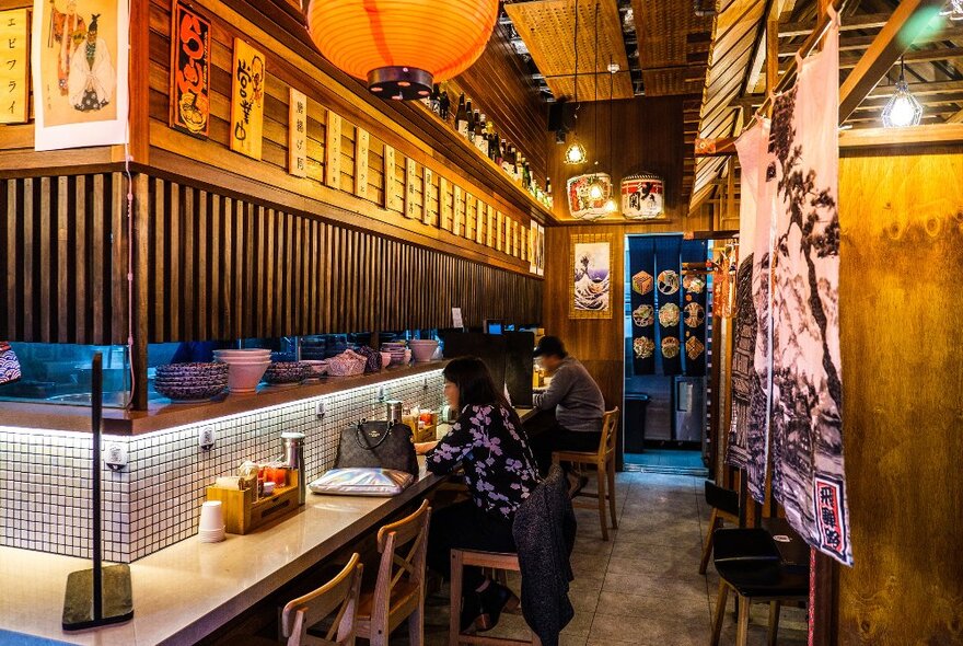 Inside a small ramen restaurant