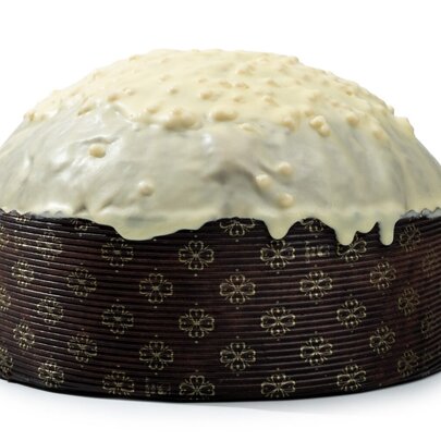 A lemon panettone, iced and in a Brunetti paper case.