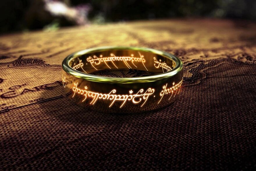The One Ring from Lord of the Rings, featuring engraving around the sides.