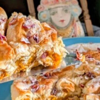 Close up of a Bulgarian Banista – an egg, cheese and spinach pie similar to a Borek.