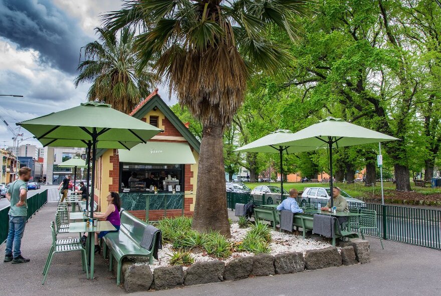 A small brick kiosk cafe
