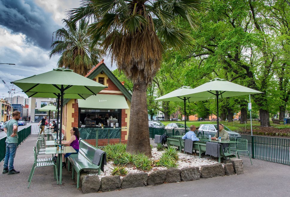 A small brick kiosk cafe