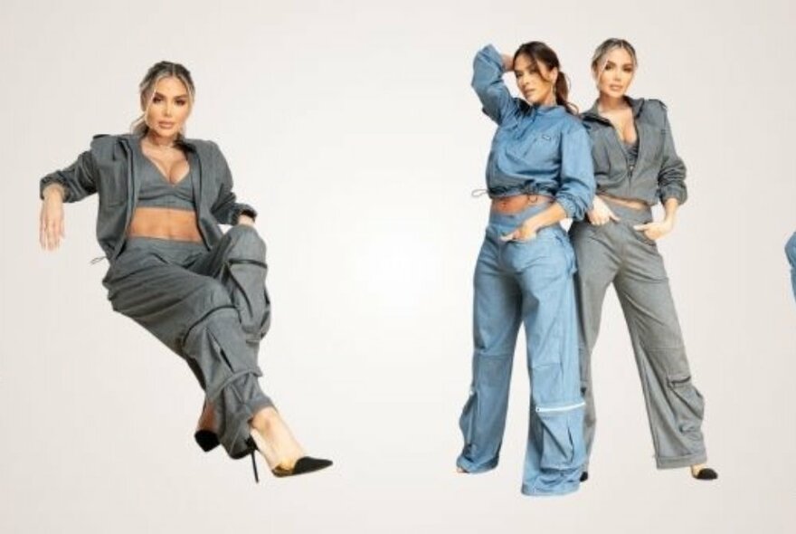 Three women modelling leisure wear.