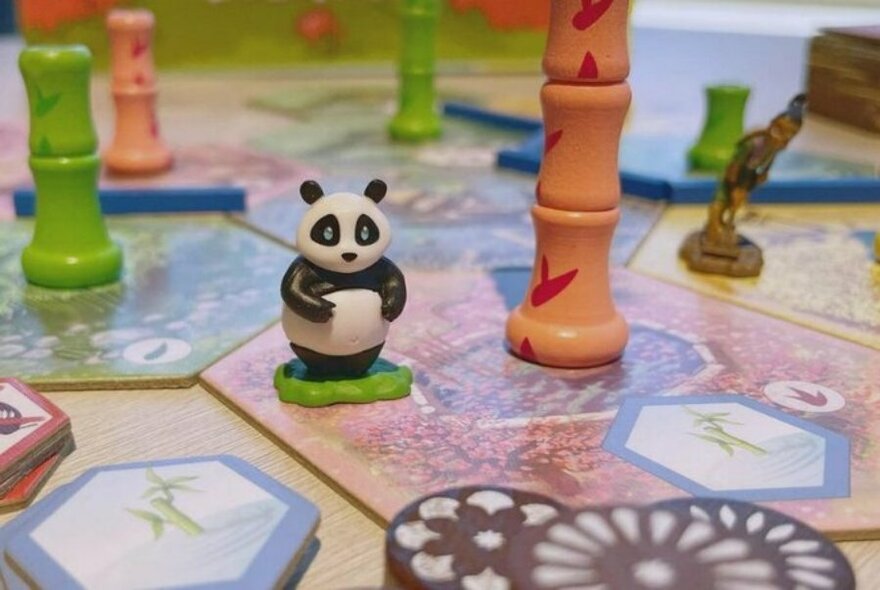 Close up of panda playing piece on a board game.