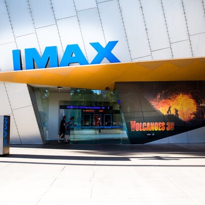Large IMAX signage above entrance to cinema.