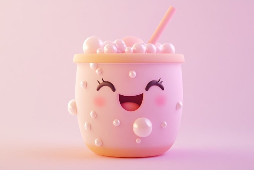 A cute drawing of a bubble milk tea with a smiling face.