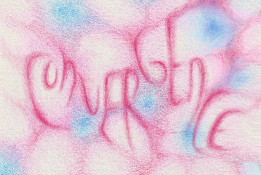 A pastel artwork with smudged letters in red that spell out the word CONVERGENCE.