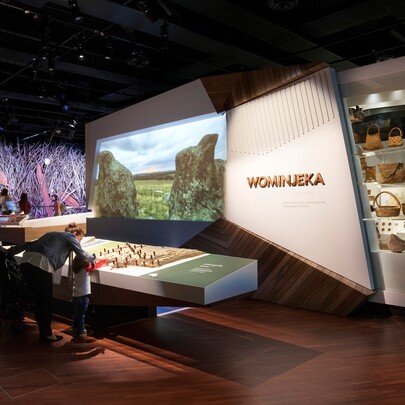 Displays inside Melbourne Museum's Bunjilaka Aboriginal Cultural Centre.