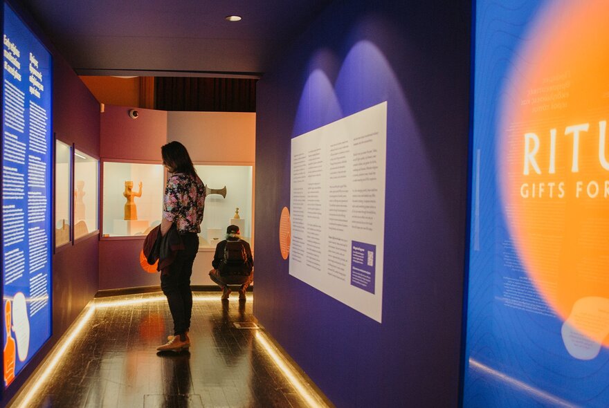 Installation view of an exhibition at Hellenic Museum in Melbourne, showing artworks and object on display. 