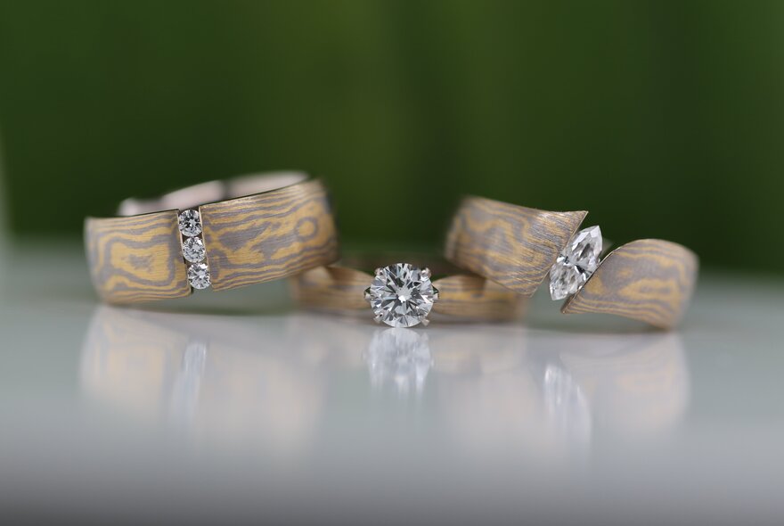 Diamond rings on unusual streaked bands.