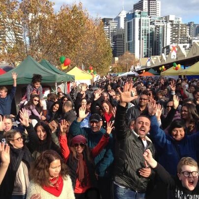 Large crowds gathered outside Queen Victoria Market stalls in celebration of the Taste of Portugal festival.