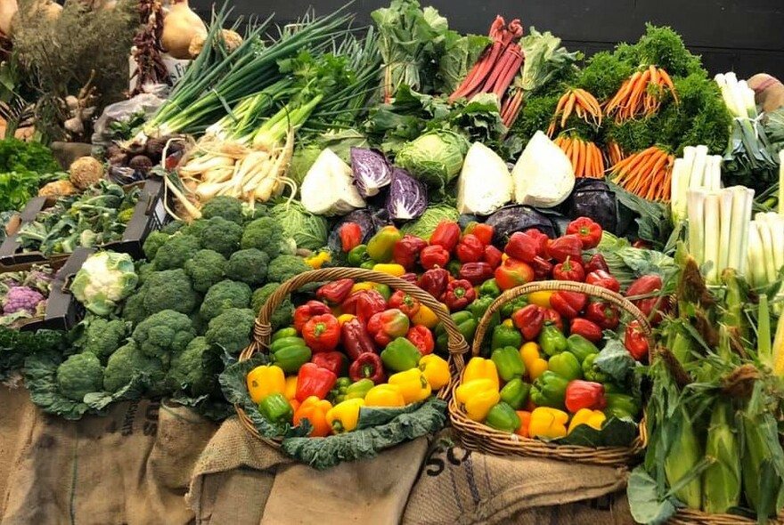 Fresh veggies including broccoli and capsicums.