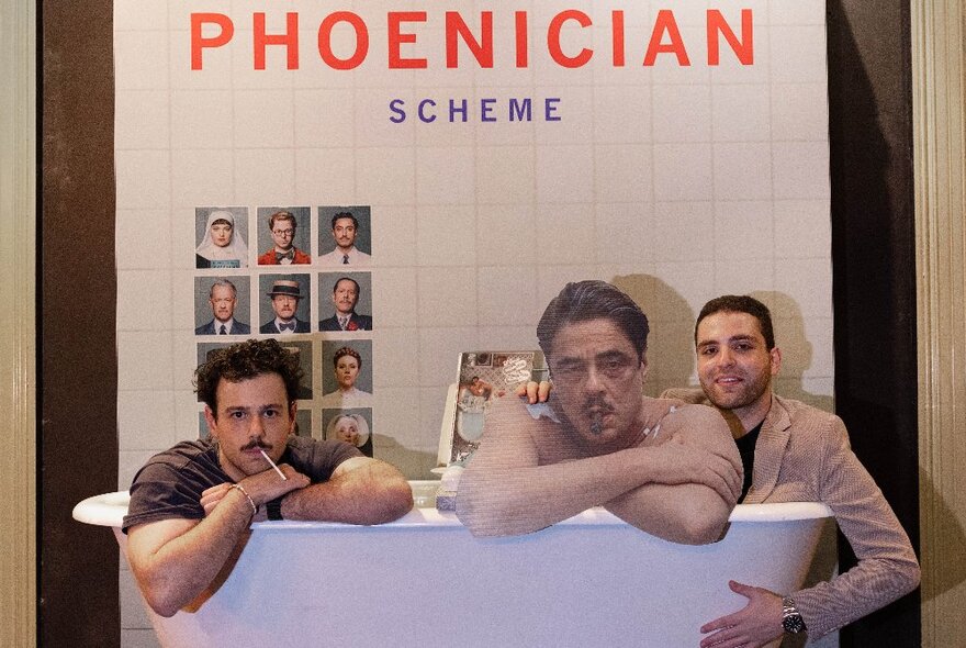 The bar at Cinema Nova with decorations inspired by Wes Anderson’s latest film, 'The Phoenician Scheme'.