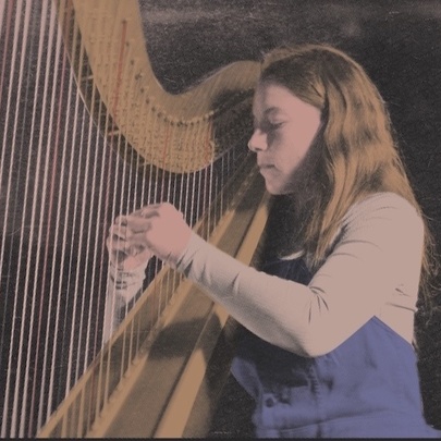 Harpist Katia Mestrovic playing the harp.