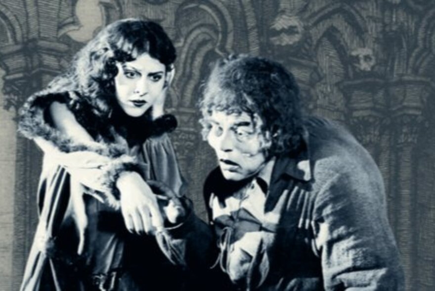 A scene from the 1939 movie The Hunchback of Notre Dame.