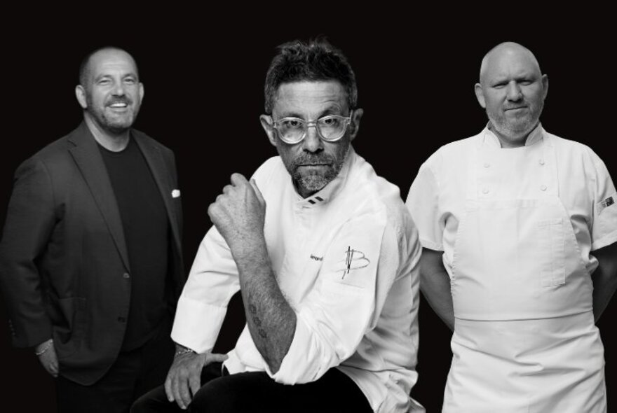 Three internationally acclaimed chefs, Bruno Ménard, Guillaume Brahimi and Monty Koludrovic.
