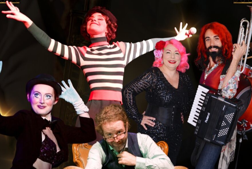 A group of vaudeville musicians and performers with accordion. 