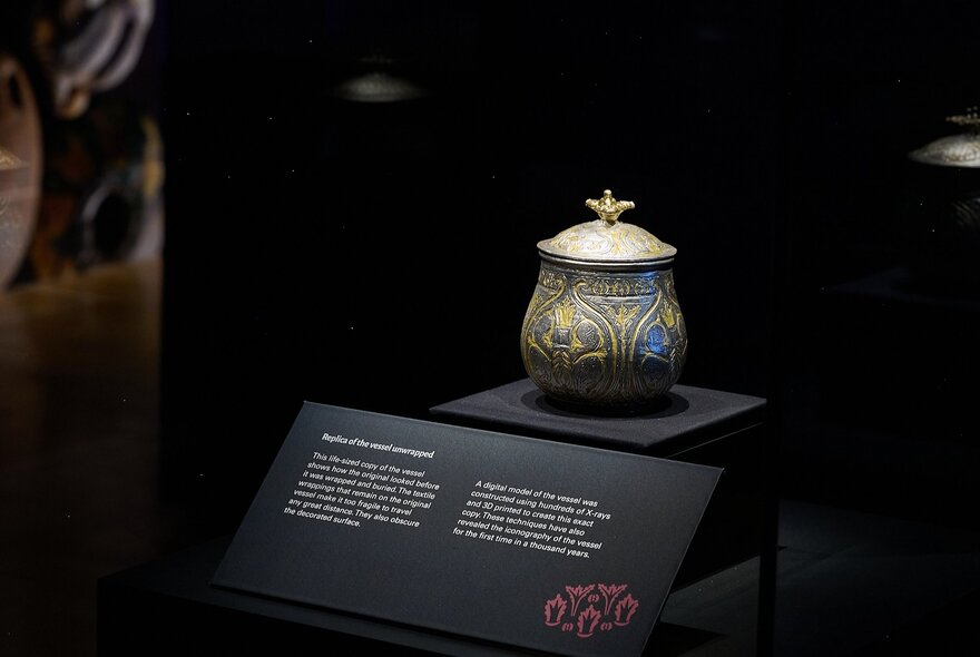 A small vessel on display from Treasures of the Viking Age: The Galloway Hoard at Melbourne Museum.