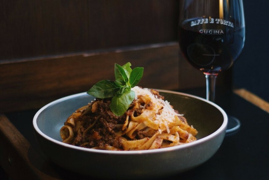 Bowl of meat pasta.