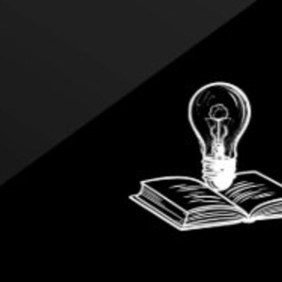 Drawing of a light bulb and an open book.