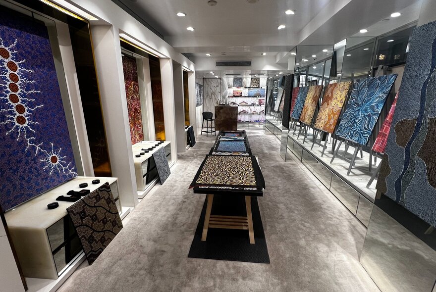Aboriginal paintings inside SongLines gallery.