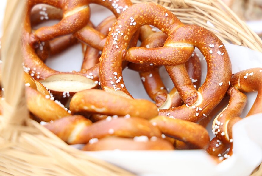 A bowl of fresh soft pretzels.