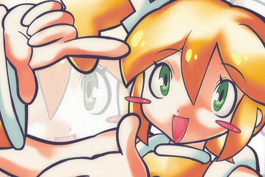 Cartoon character making a square with fingers, with orange hair.
