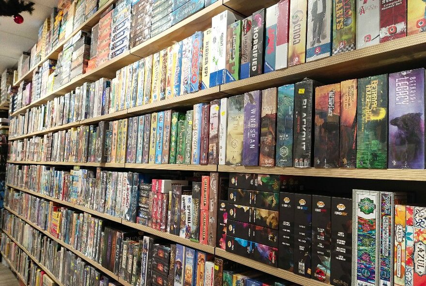 Close up of shelves at Mindgames.