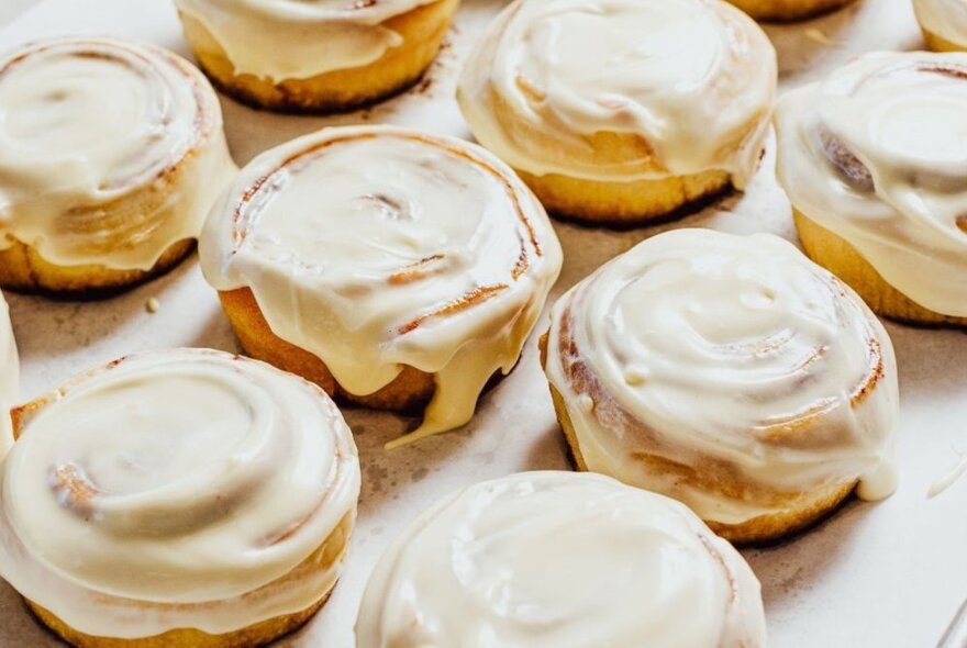 A tray of vanilla iced scrolls.