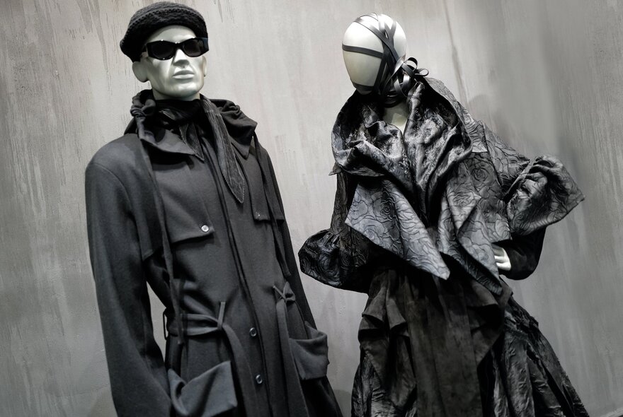 Two mannequins in the store Et Al, dressed in tailored garments.
