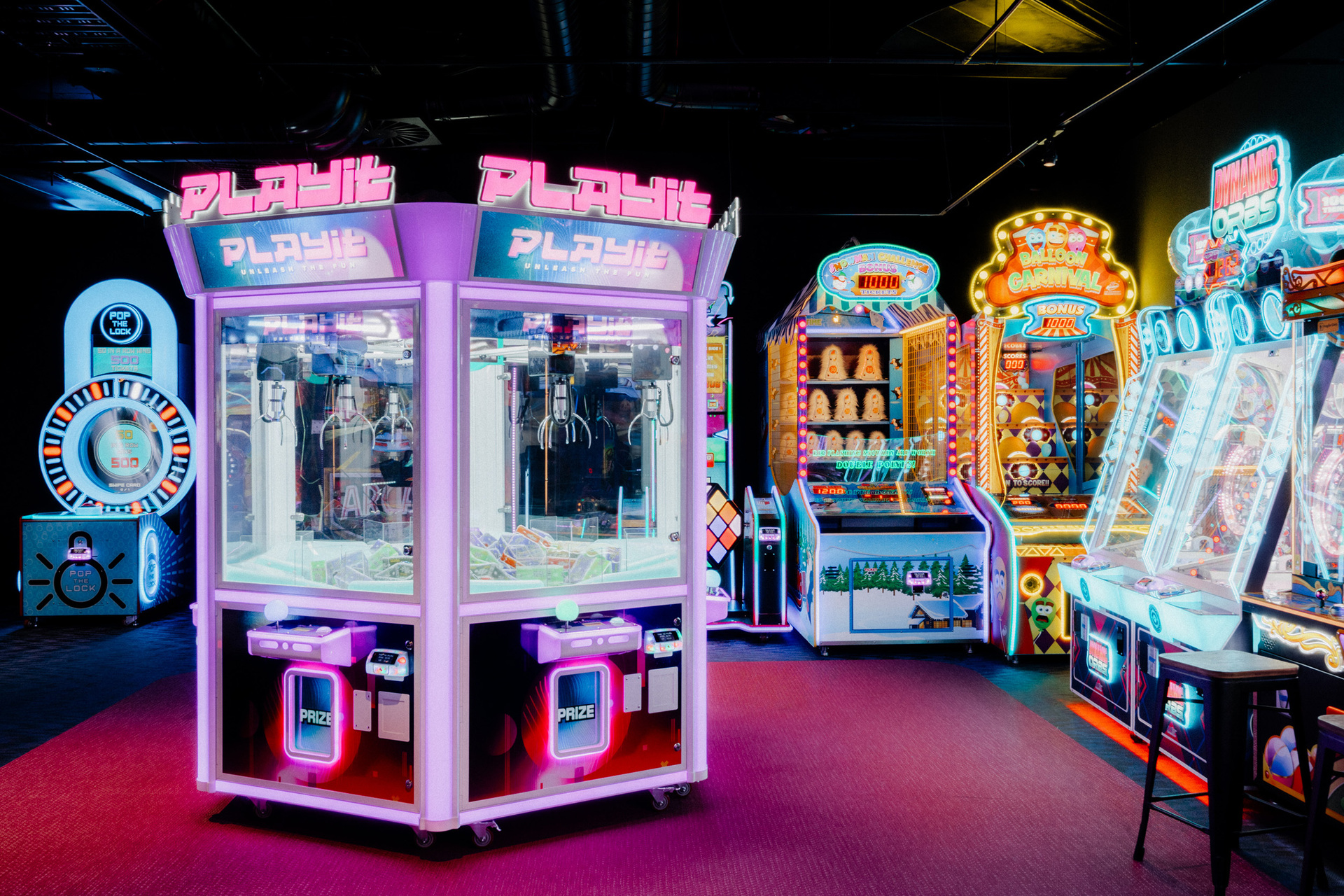 An arcade with neon games