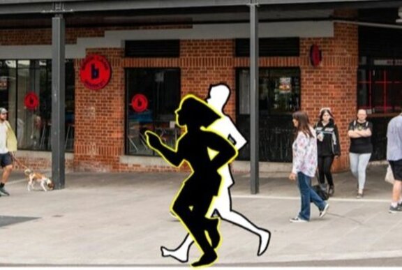 Graphic of runners jogging past a pub near Queen Vic Market.