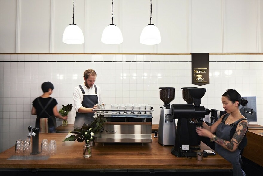 Coffee machine and baristas.