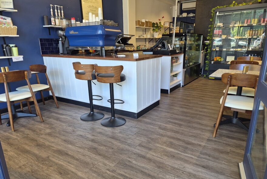 The interior of a cafe.