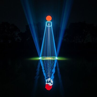 Lasers reflecting over water
