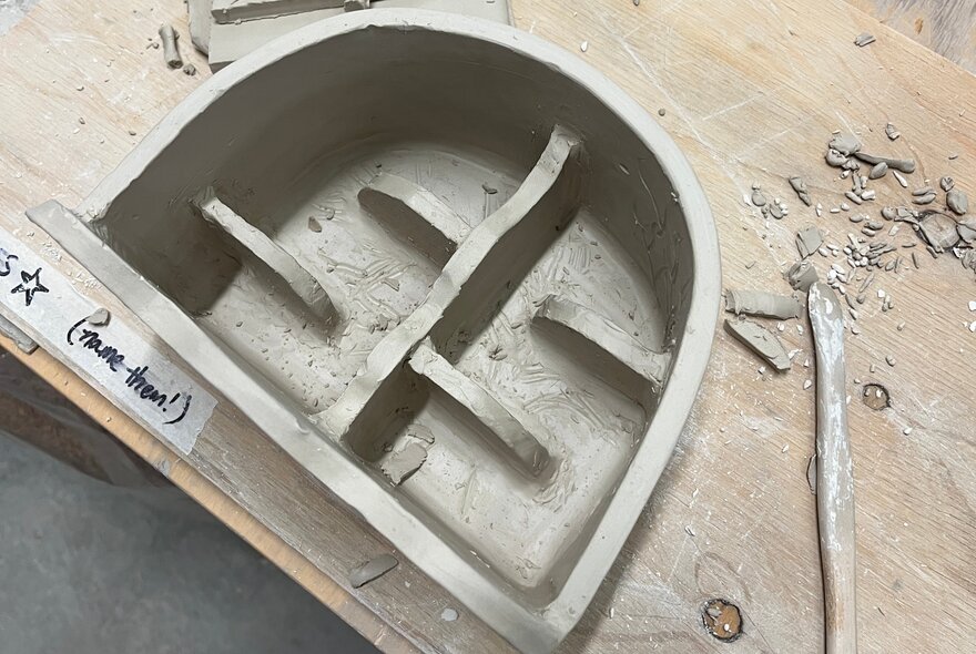 Grey shrine template being made.