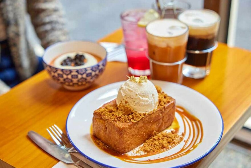 Thai desserts on a wooden table