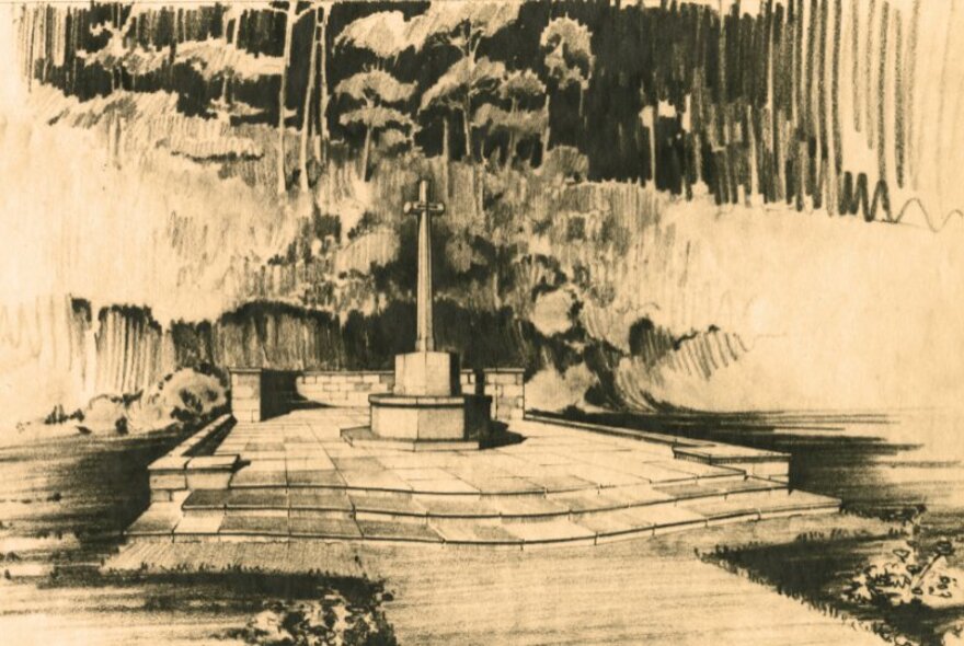 Drawing plans for the Yokohama Commonwealth War Cemetery in Japan.