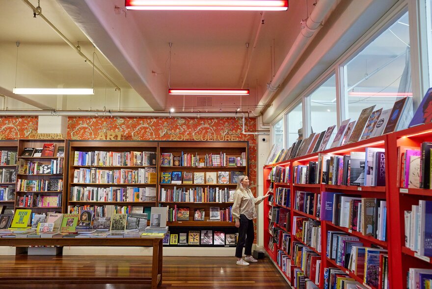A person is browsing books in a book store
