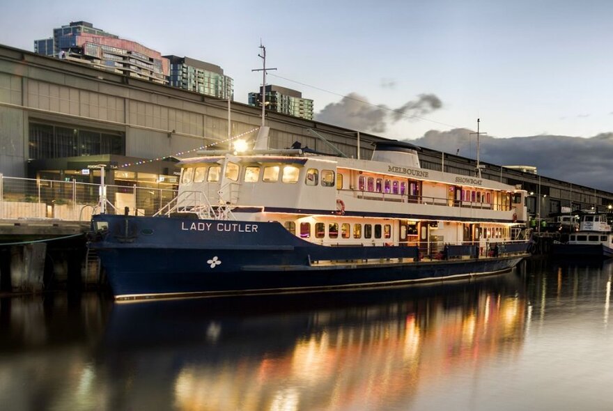 The Lady Cutler boat moored at the Harbour Esplanade at Docklands. 