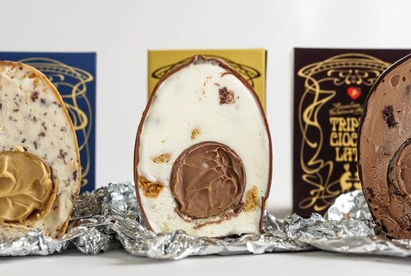 A gelato cake in the shape of a giant egg