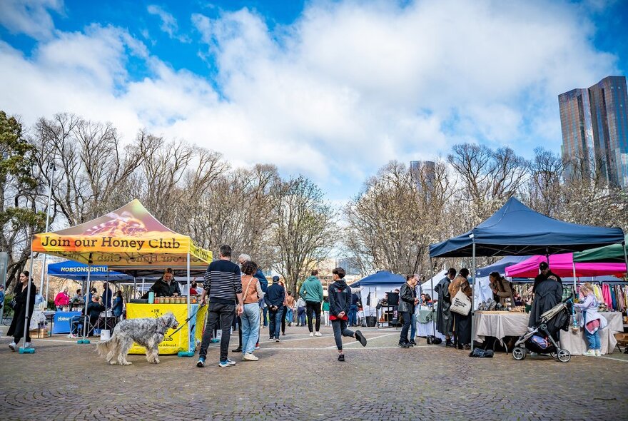 Crowds browsing an outdoor market. 