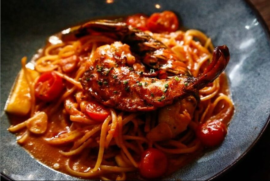 Japanese seafood with noodles.