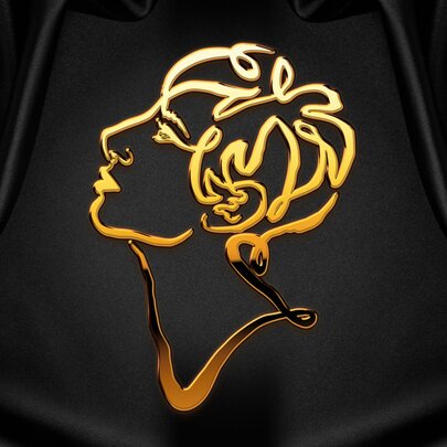 Gilded outline of Barbra Streisand's profile.